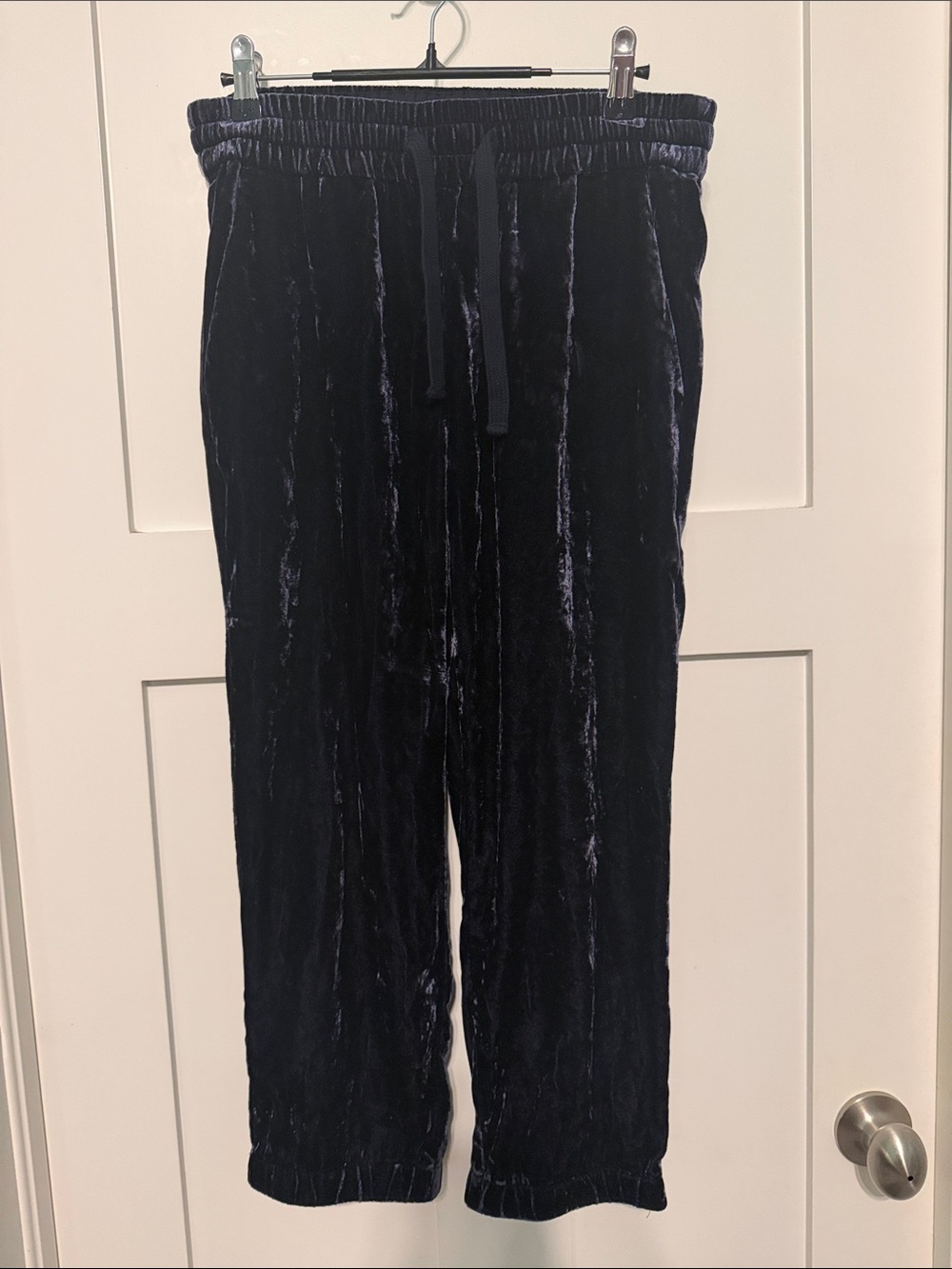 J. Crew Velvet Dark Navy Blue Drawstring Athleisure Joggers Size 4 Petite